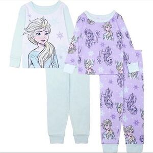 Set of 2 Frozen Elsa Kids Cotton Pajamas Purple, blue and White